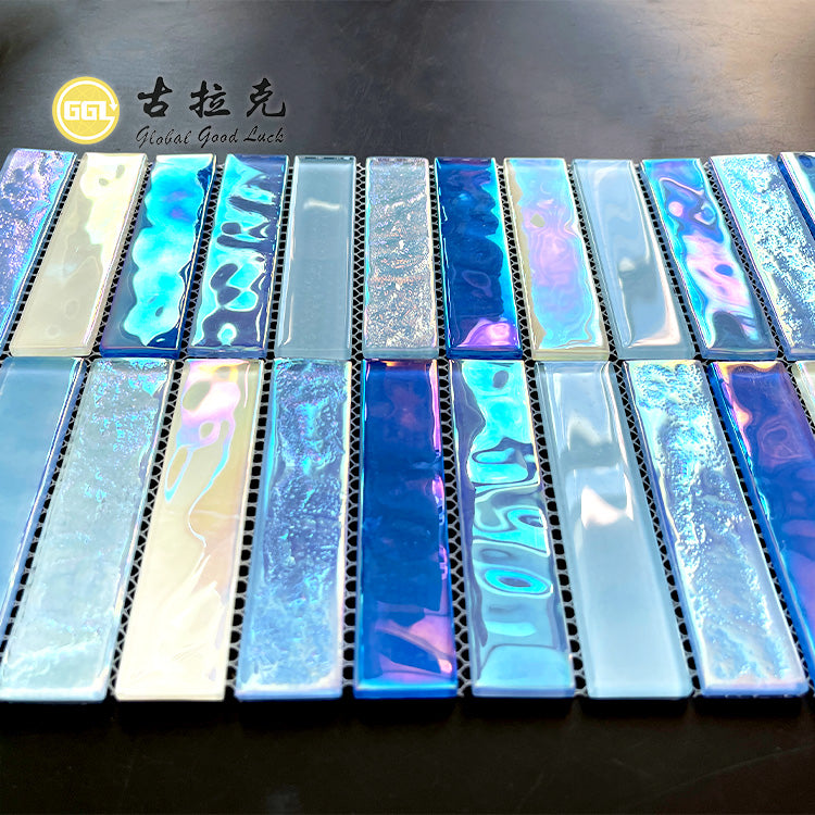Goodluck Mosaic Gạch Mosaic Thủy Tinh Sọc Xanh Chuyển Màu Chống Nước Trang Trí Tường Nội Thất Họa Tiết Parquet Dùng Cho Sảnh Và Nhiều Dịp