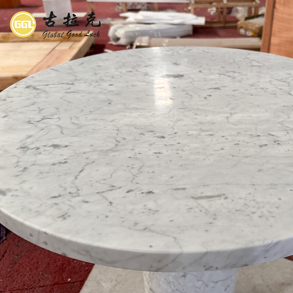 Cung cấp từ nhà máy Bàn tròn đá Marble trắng Carrara tự nhiên dùng cho Khách sạn Nhà hàng Sân vườn