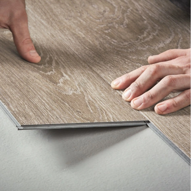 Sàn nhựa vinyl cứng dạng tấm SPC LVT PVC chống thấm nước màu gỗ có lớp đệm Unilin Click Modern Factory