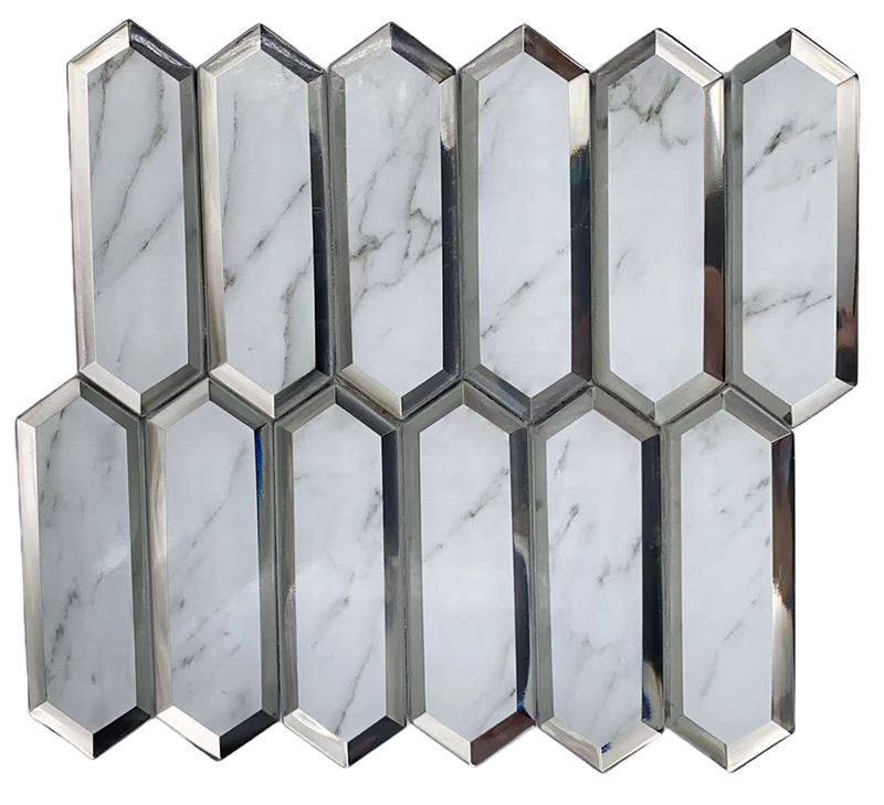 Gạch Mosaic Kính Hình Vuông Họa Tiết Vân Đá Cẩm Thạch In Phun 3D Trang Trí Tường Nội Thất