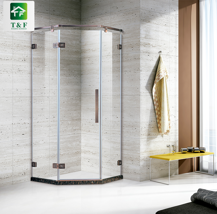 Buồng tắm khép kín khung thép không gỉ hình chữ nhật, có cửa kính hộp tắm vuông bản lề thẳng hiện đại.