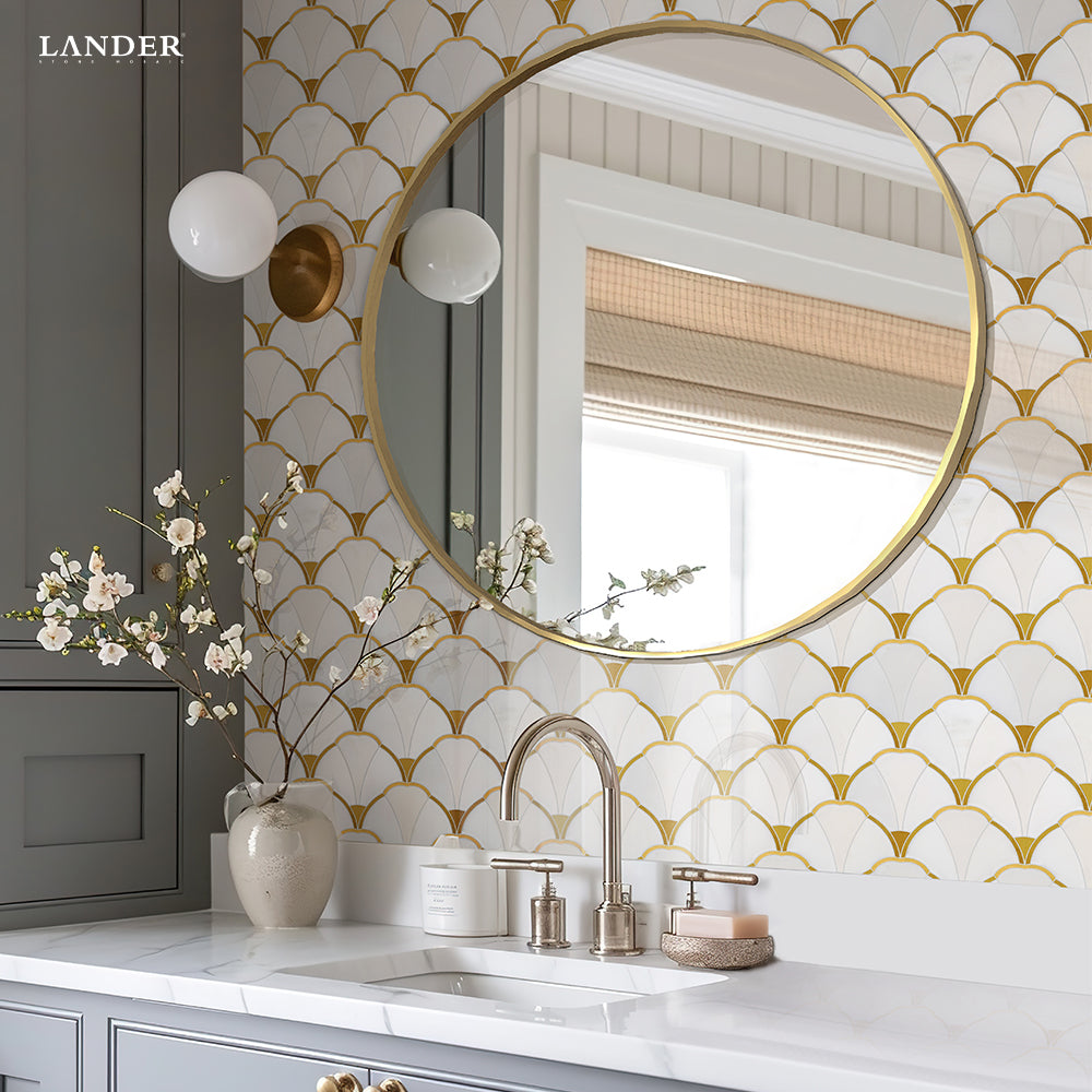 Lander Stone Thiết kế mới Gạch ốp tường mosaic đá cẩm thạch tự nhiên cắt bằng tia nước dùng cho Phòng tắm, Phòng khách