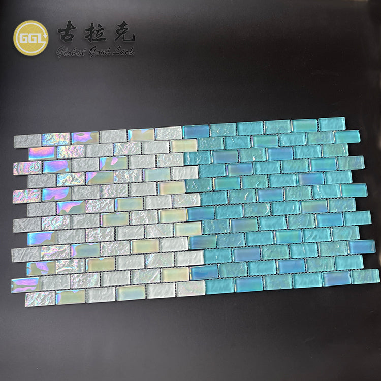 Gạch Mosaic Thủy Tinh Óng Ánh Phong Cách Subway Độc Đáo Pha Trộn Xanh Lá Trắng Dùng Cho Tường Điểm Nhấn Hồ Bơi Spa và Thiết Kế Nội Thất Đương Đại