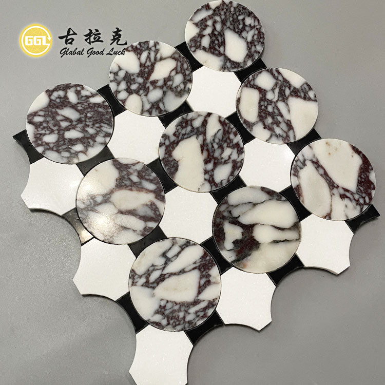 Gạch Mosaic Cắt Tia Nước Hình Tròn Đá Cẩm Thạch Calacatta Viola Thiết Kế Hiện Đại Trang Trí Nội Thất