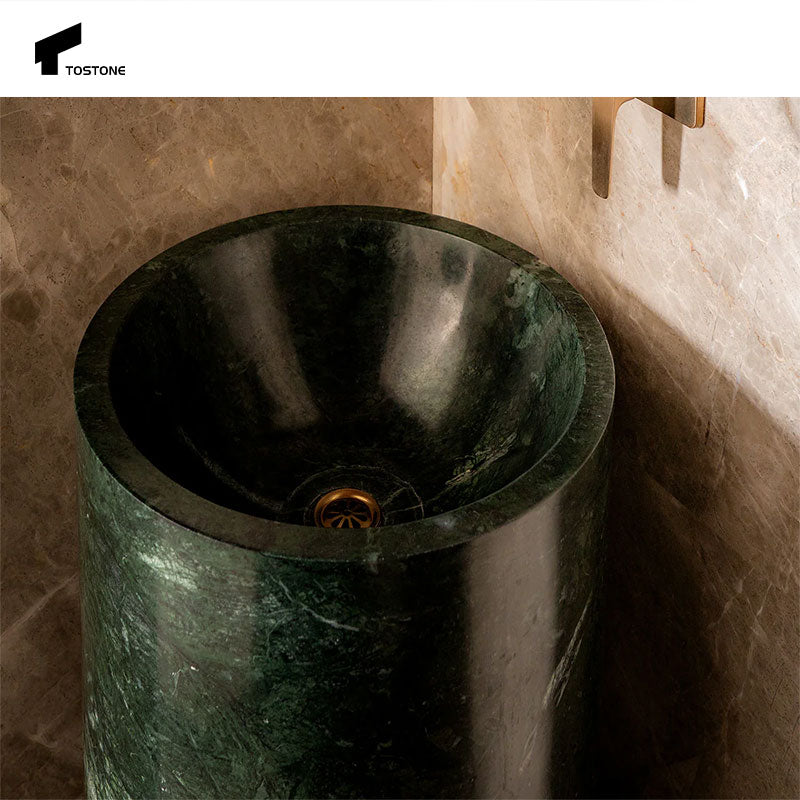 Tostone Bồn rửa chân cột bằng đá cẩm thạch màu xanh tự nhiên hiện đại, phổ biến dùng cho trang trí nội thất phòng tắm gia đình, biệt thự, khách sạn tùy chỉnh