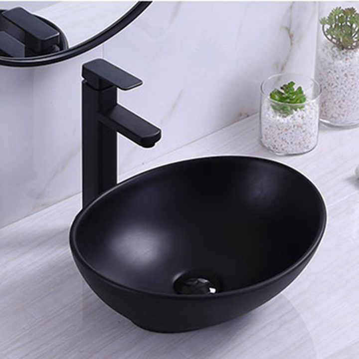 Bán buôn phòng tắm phòng vệ sinh màu đen mờ chậu rửa mặt bằng gốm màu đen