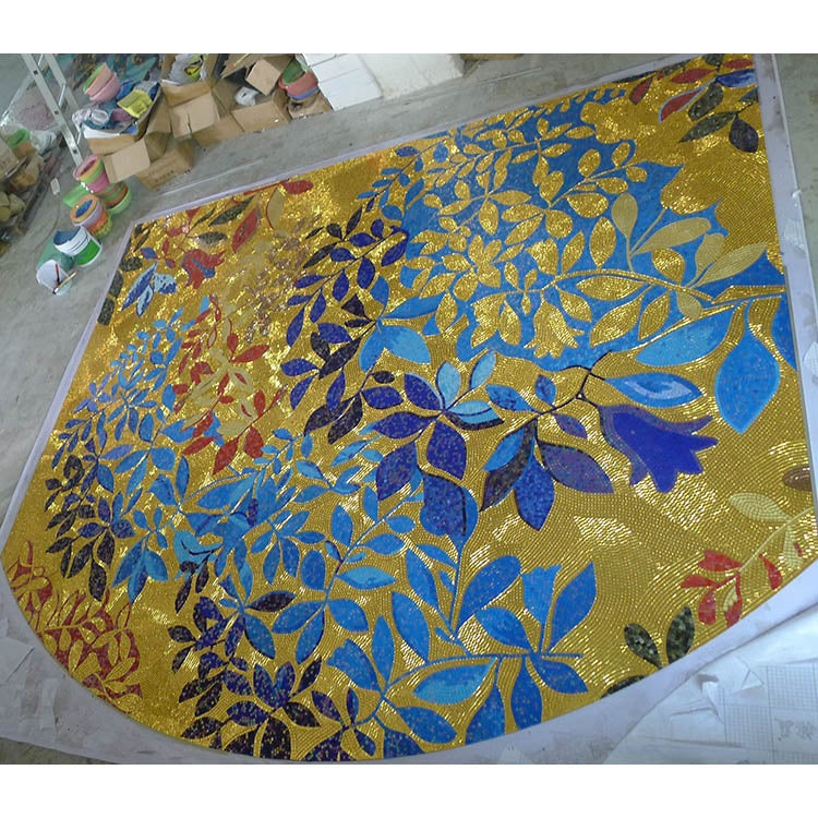 Tấm ốp tường tranh khảm kính Art Deco hiện đại họa tiết lá