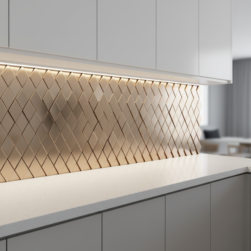 Gạch ốp tường mosaic gốm và kim loại vàng hồng kim cương 3D sang trọng