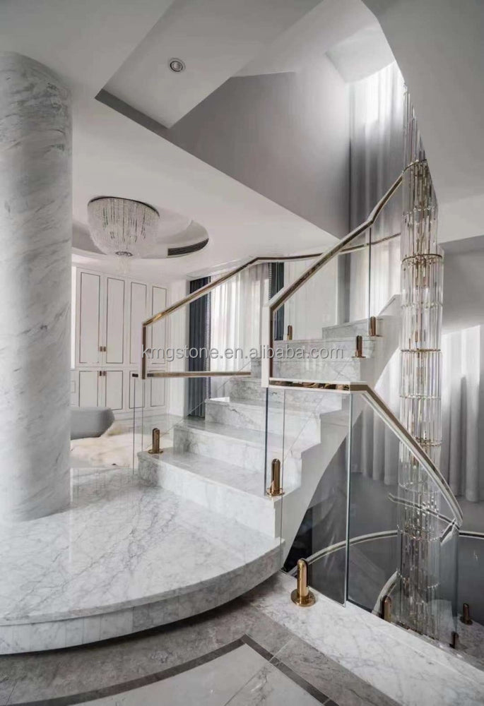 Tấm, Gạch, Khối Lát Đá Marble Trắng Carrara Bề Mặt Bóng/Mờ, Thiết Kế Hiện Đại, Dùng Cho Tường, Sàn, Mặt Bàn, Cầu Thang Biệt Thự, Khách Sạn