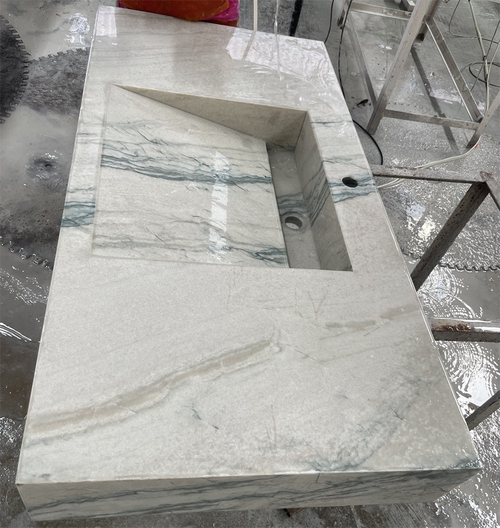 Tấm đá Quartzite Trắng Sông Sang trọng Tự nhiên dùng cho Mặt bàn Lavabo Phòng tắm