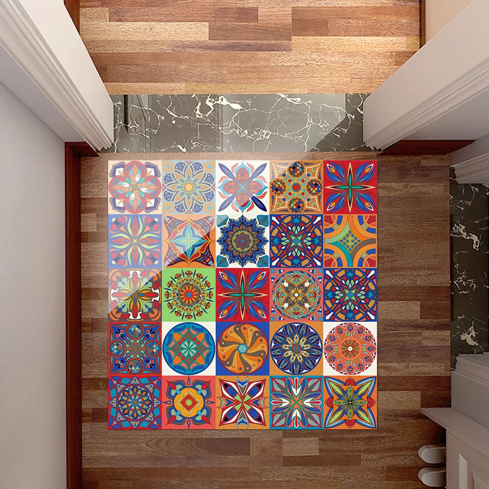 Gạch Dán Trang Trí Mandala Đa Màu Sọc Dán Tường Chống Thấm