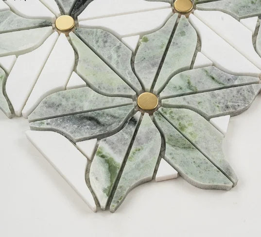 Mosaic Hoa Đá Tự Nhiên Trang Trí Bể Bơi Xanh