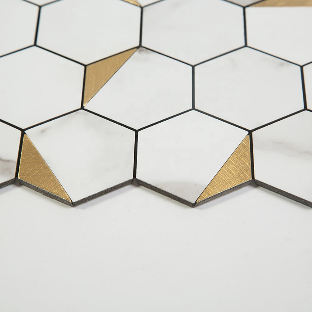 Gạch dán tường Mosaic hình lục giác trắng tự dính bằng nhựa composite nhôm