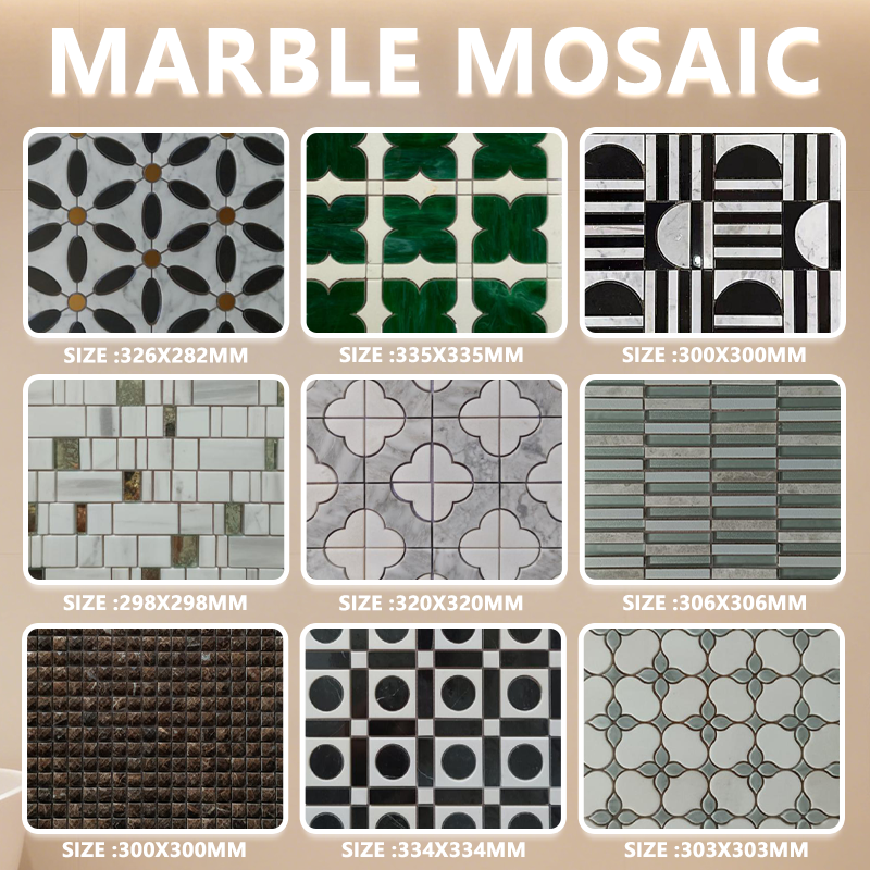 Gạch Mosaic Trang Trí Đá Cẩm Thạch Trắng 8MM Phong Cách Cổ Điển Sáng Tạo Nghệ Thuật Chất Lượng Tốt Dùng cho Phòng Tắm