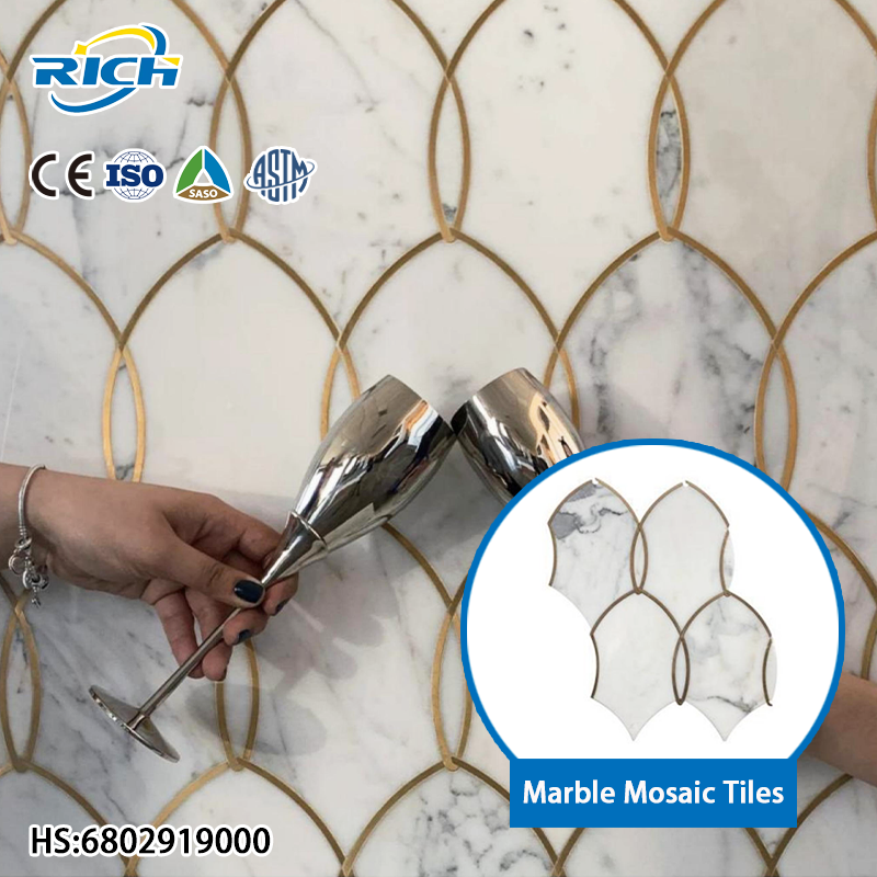 Gạch Mosaic Đá Cẩm Thạch Trang Trí Nghệ Thuật Sáng Tạo Cổ Điển Trắng 8MM cho Phòng Tắm