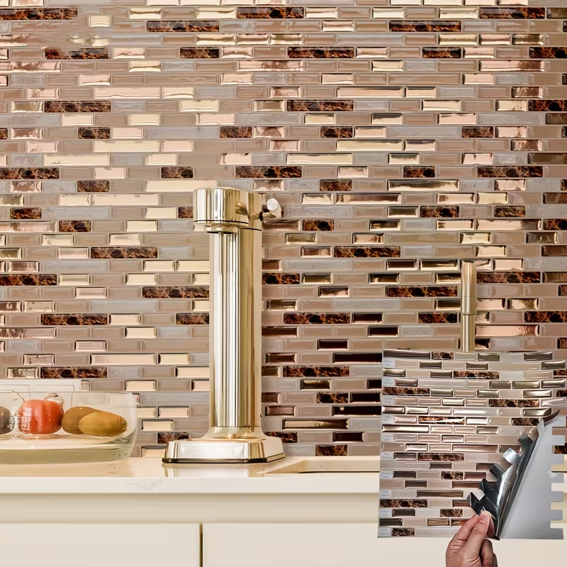 Gạch ốp tường tự dán mosaic vàng