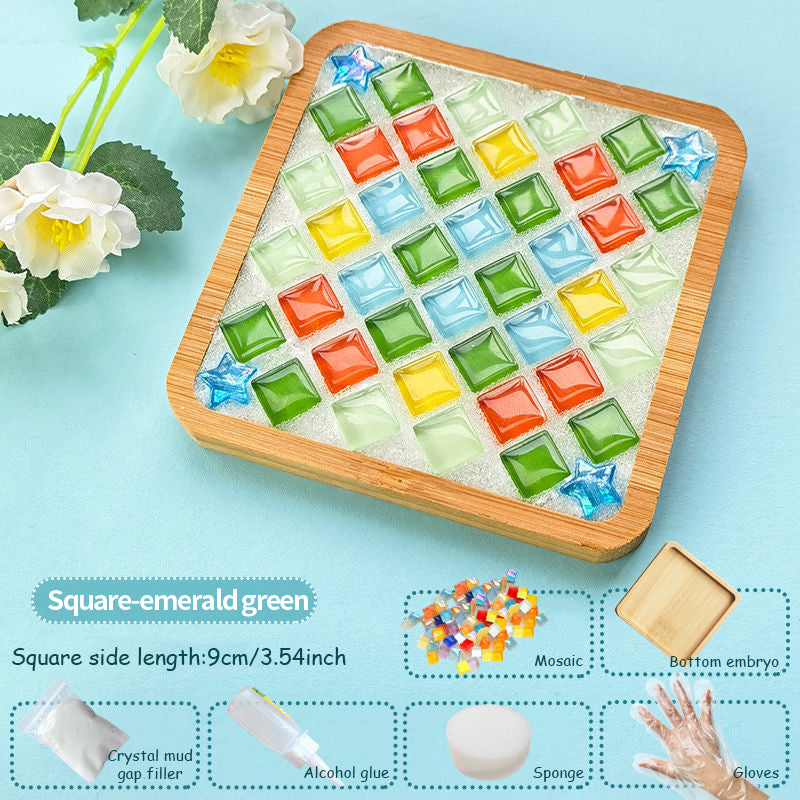 Bộ Dụng Cụ Mosaic Kính DIY Hình Vuông Màu Hỗn Hợp Làm Đế Lót Ly Gỗ Dành Cho Người Lớn, Bộ Thủ Công Mosaic, Đế Lót Ly Thủ Công Quà Tặng Trang Trí Nhà Cửa