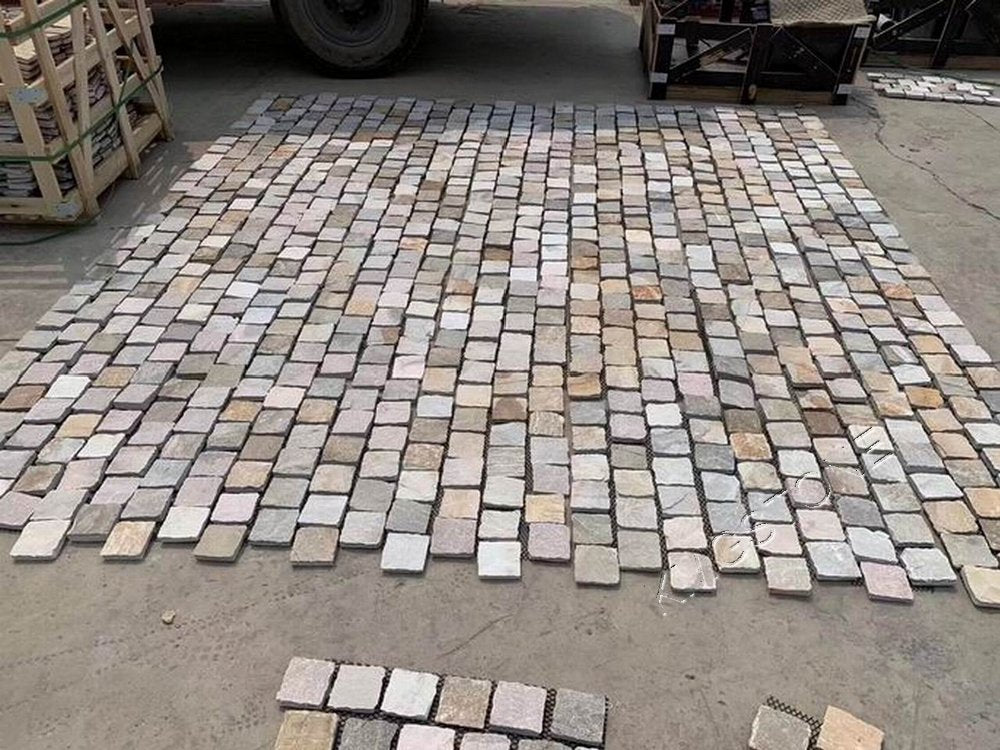 Đá Phiến Chẻ Tự Nhiên Dạng Lưới Lát Sân Kiểu Đá Cuội, Hỗn Hợp Cổ Điển Màu Cà Phê Dùng Ngoài Trời