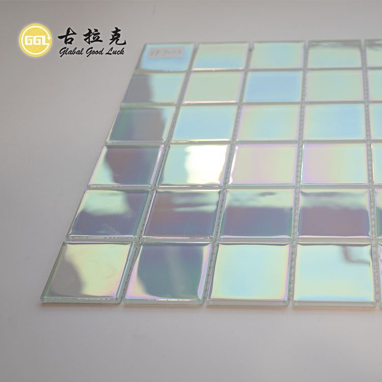 Tấm Ốp Hồ Bơi Chất Lượng Cao Màu Trắng Cầu Vồng Bóng Kính Mosaic Trang Trí Tường