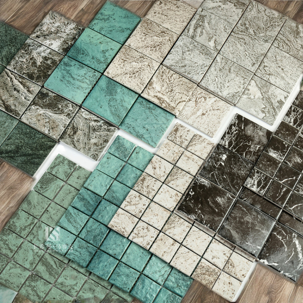 Gạch Mosaic Gốm Sứ Trang Trí Nền Xanh Lục
