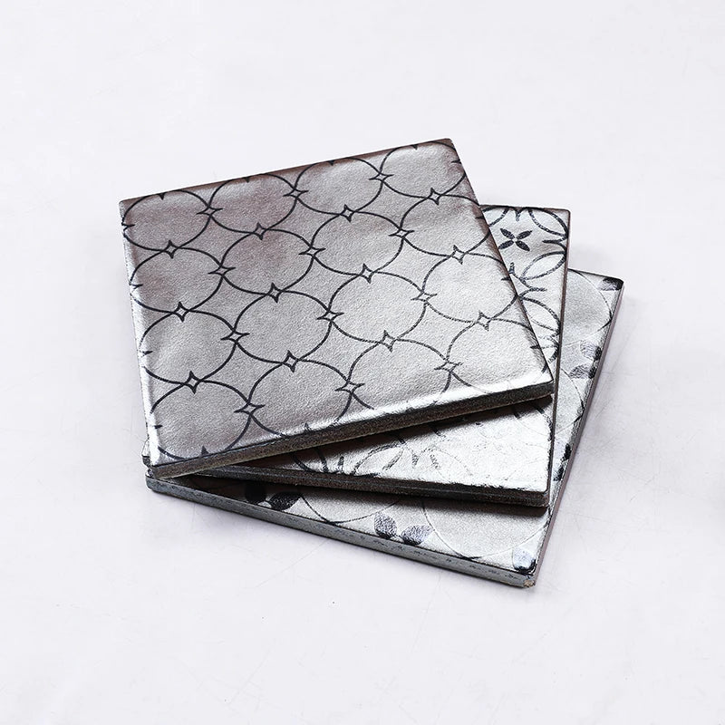 Gạch Gốm Sứ Tráng Men Màu Bạc Giả Kim Loại 150x150mm Ốp Tường Nhà Tắm Phòng Khách Sân Vườn Ban Công