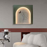 JZ Home Decor Khắc gỗ Chiếu sáng Khuôn mặt phụ nữ Tác phẩm nghệ thuật Đường nét trừu tượng Tranh chiếu sáng Nghệ thuật treo tường LED 3D