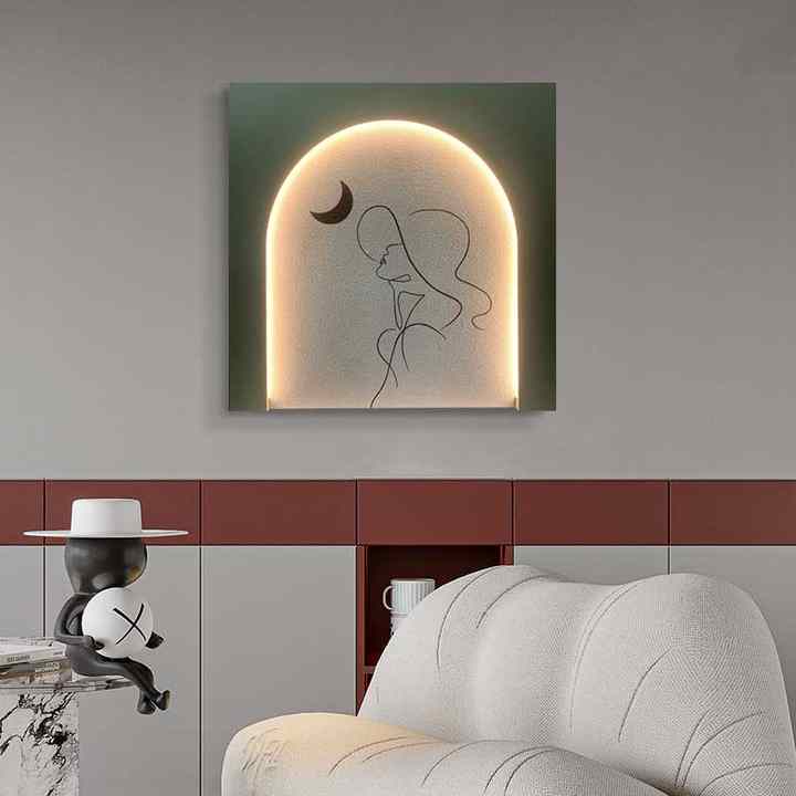JZ Home Decor Khắc gỗ Chiếu sáng Khuôn mặt phụ nữ Tác phẩm nghệ thuật Đường nét trừu tượng Tranh chiếu sáng Nghệ thuật treo tường LED 3D