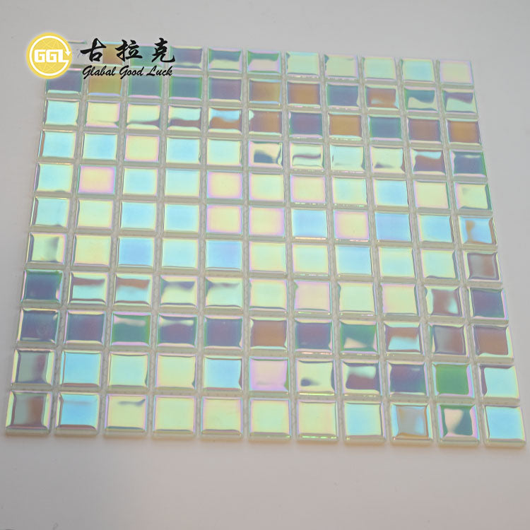 Tấm Ốp Hồ Bơi Chất Lượng Cao Màu Trắng Cầu Vồng Bóng Kính Mosaic Trang Trí Tường