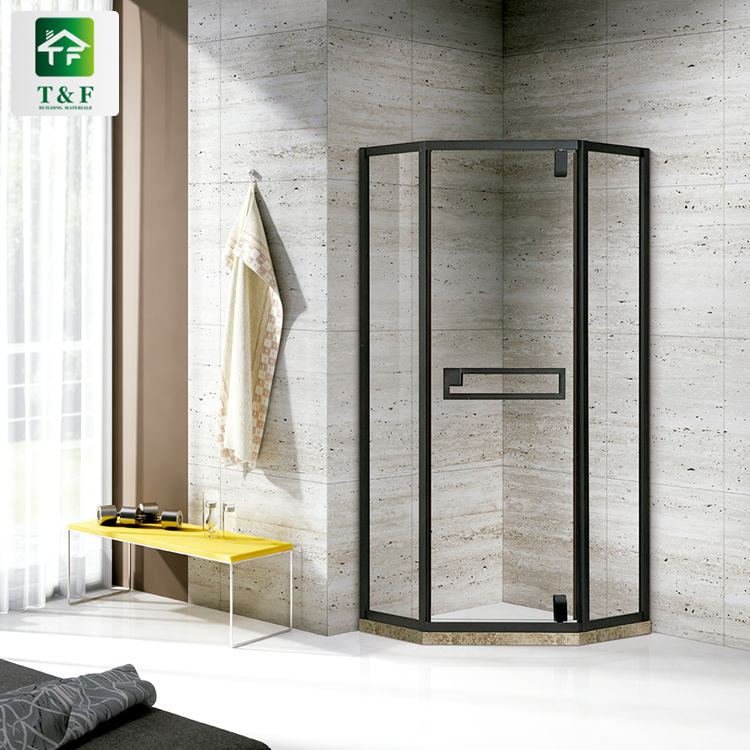 Buồng tắm khép kín khung thép không gỉ hình chữ nhật, có cửa kính hộp tắm vuông bản lề thẳng hiện đại.