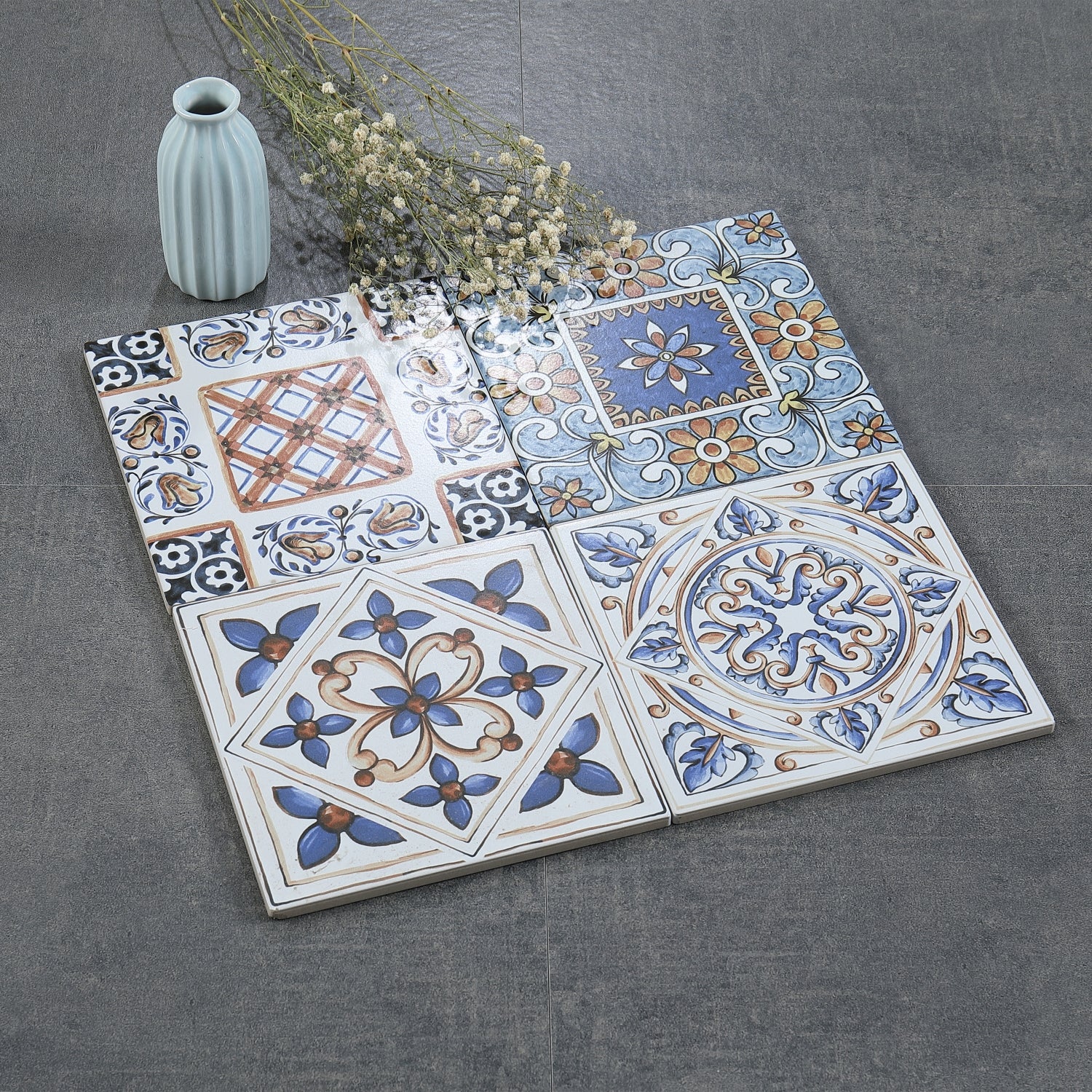 Gạch thẻ phong cách Châu Âu họa tiết hoa đa dạng ốp tường lát sàn nội thất phòng ngủ phòng khách, bán sỉ nhà máy