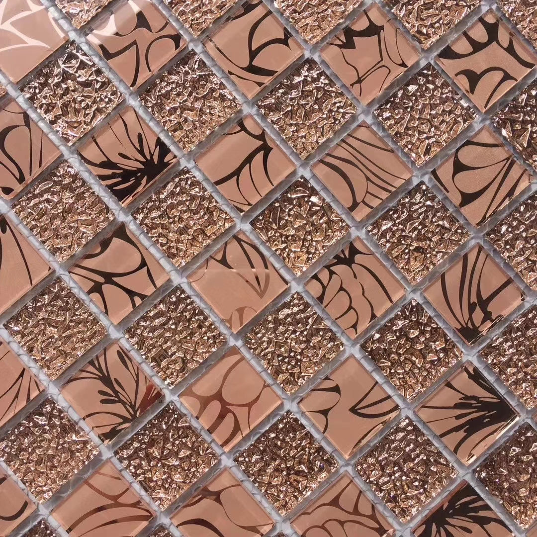 Gạch Mosaic Thủy Tinh Kim Cương Vàng 3D Vuông Phổ Biến