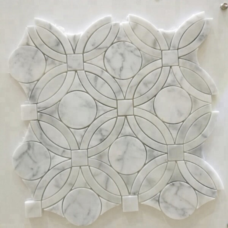 Gạch mosaic hình tròn bằng đá cẩm thạch trắng Calacatta thiết kế sang trọng dành cho thiết kế nội thất