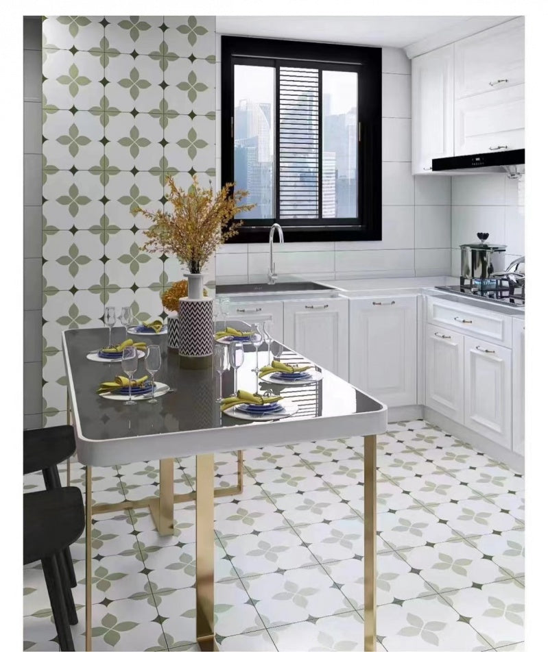 Gạch Porcelain Phong cách Đồng quê Cổ điển Hoa văn Mờ Nhám 400x400mm Ốp Lát Sàn Tường Trang Trí Chống Trượt