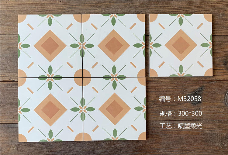 Gạch Porcelain Họa Tiết Hoa Phong Cách Đồng Quê Tươi Mát Mờ 400x400mm, Mộc Mạc, Trang Trí, Chống Trượt, Dùng Lát Sàn Và Ốp Tường
