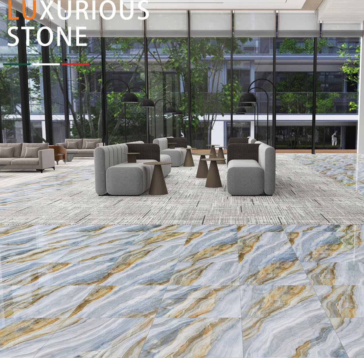 Gạch Sứ Tráng Men Vân Đá Cẩm Thạch Bóng Sang Trọng Hiện Đại 600x600mm Ốp Tường Gạch Nung và Sàn Nội Thất, Điểm Nhấn Kháng Khuẩn