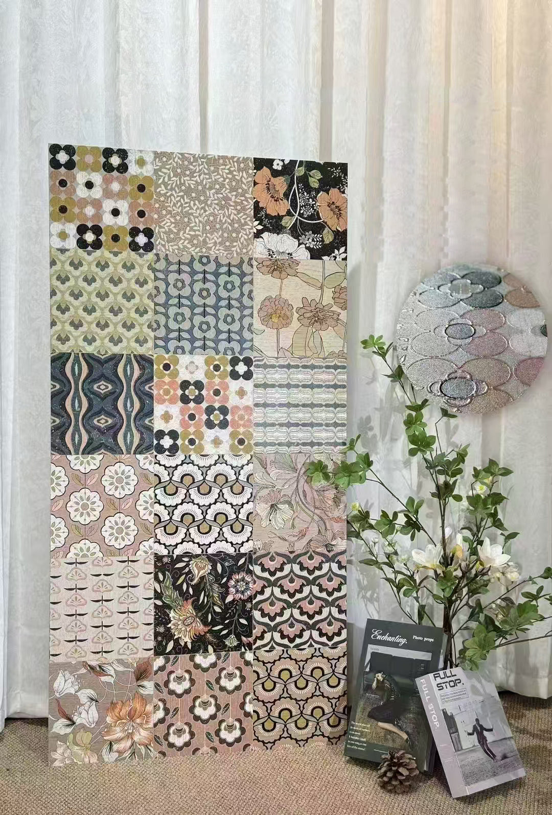 Gạch Sứ Tráng Men 600x1200 Bề Mặt Mờ, Gạch Ốp Tường Trang Trí Họa Tiết Hoa Tự Nhiên Dành Cho Phòng Tắm Biệt Thự, Chạm Khắc Nghệ Thuật Tinh Xảo