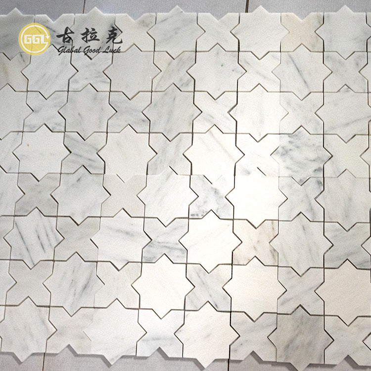 Gạch Mosaic Hình Ngôi Sao Chữ Thập Đá Cẩm Thạch Trắng Trung Quốc Mới Tường Nền Ban Công Nhà Vệ Sinh Sàn