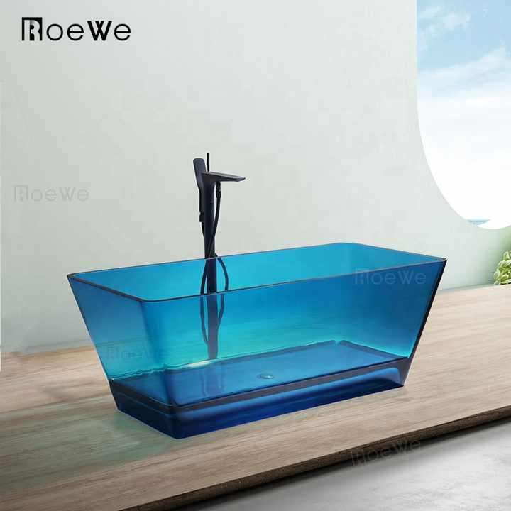 Bồn tắm trong suốt màu xanh Badewanne chất lượng cao Roewe Acrylic trong suốt Bồn tắm gia đình Bồn tắm ngâm Bồn tắm nhựa pha lê độc lập Sang trọng