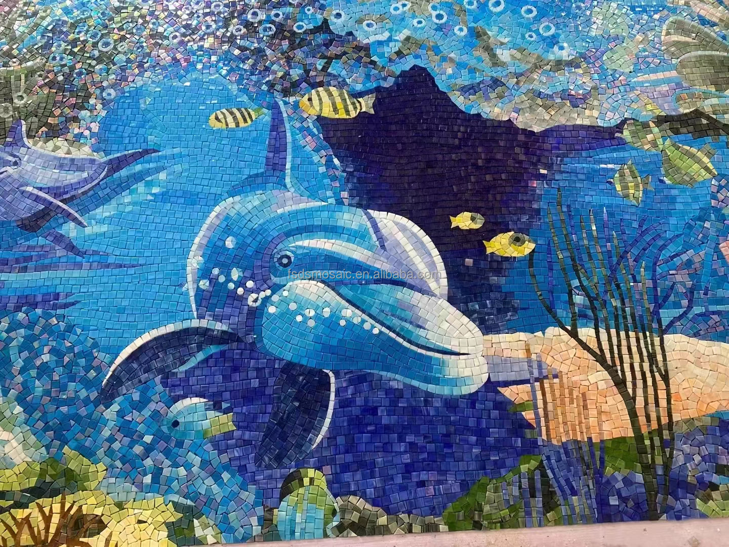 Tranh khảm thủy tinh nghệ thuật rùa biển trang trí phòng tắm cao cấp