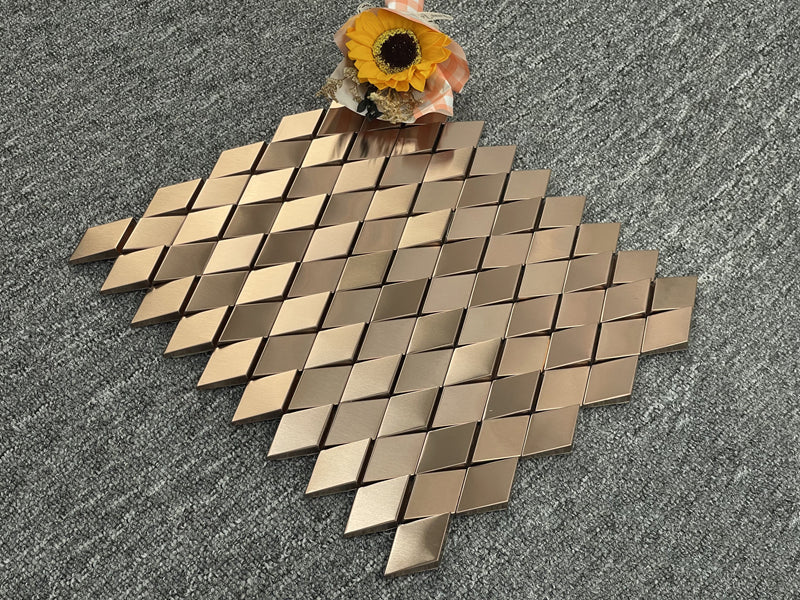 Gạch ốp tường mosaic gốm và kim loại vàng hồng kim cương 3D sang trọng