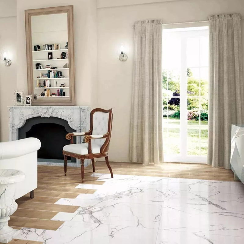 Gạch Ốp Tường 3D Giả Đá Cẩm Thạch Calacatta Vàng Kích Thước Lớn 60x60 Cho Phòng Khách