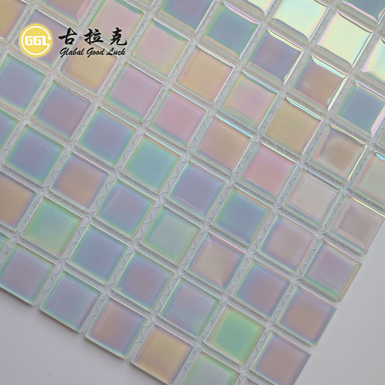 Tấm Ốp Hồ Bơi Chất Lượng Cao Màu Trắng Cầu Vồng Bóng Kính Mosaic Trang Trí Tường