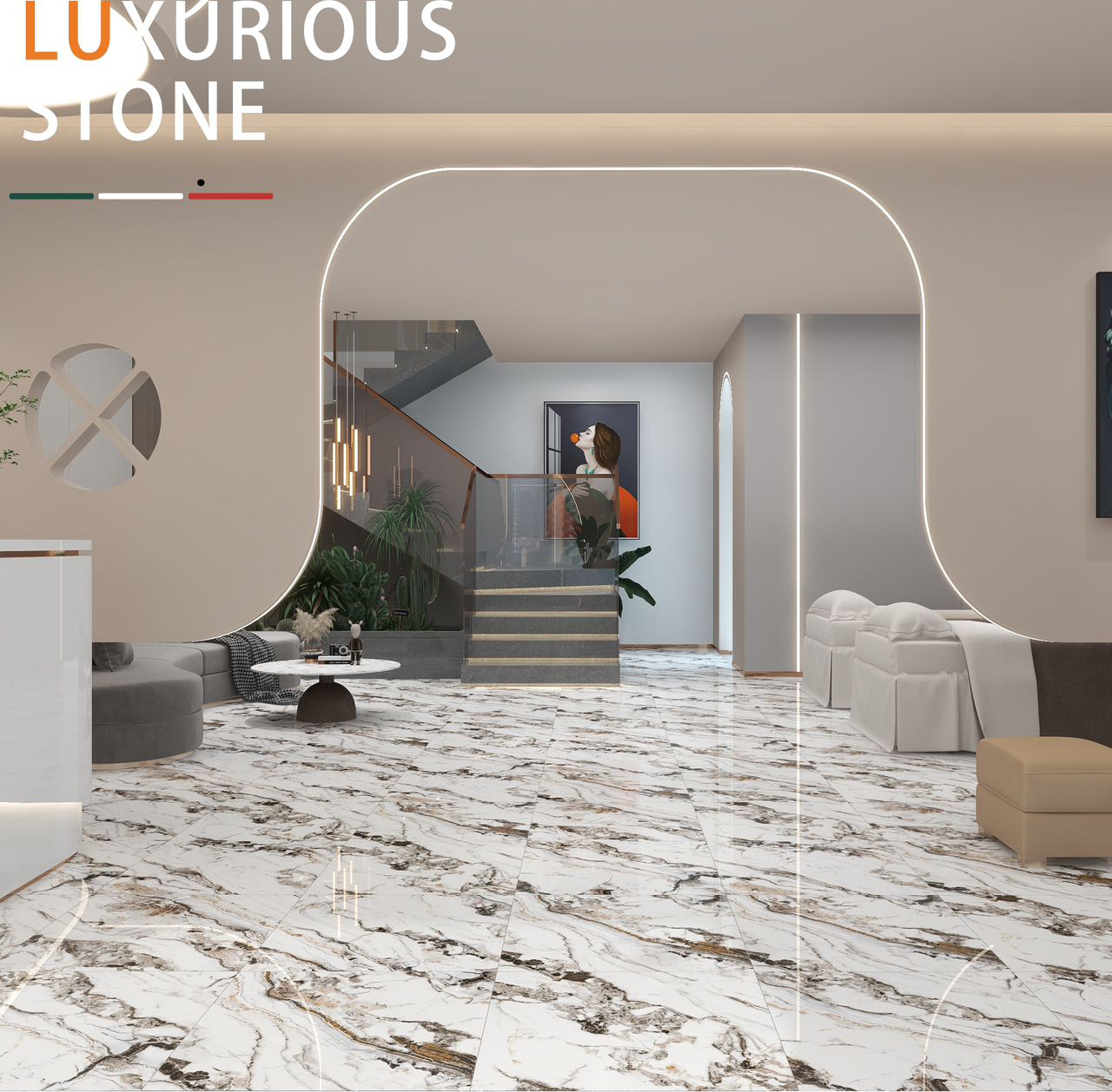 Gạch Sứ Tráng Men Vân Đá Cẩm Thạch Bóng Sang Trọng Hiện Đại 600x600mm Ốp Tường Gạch Nung và Sàn Nội Thất, Điểm Nhấn Kháng Khuẩn