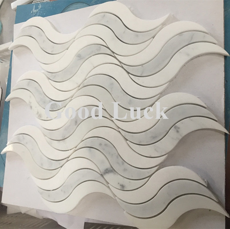 Gạch Mosaic đá cẩm thạch trắng Thassos và Calacatta kiểu dáng tinh gọn cho trang trí nội thất