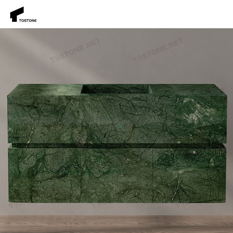 Chậu rửa gắn tường Tostone bằng đá cẩm thạch hình chữ nhật màu xanh lá cây tự nhiên hiện đại để trang trí nhà ở, biệt thự, khách sạn theo thiết kế tùy chỉnh đích thực