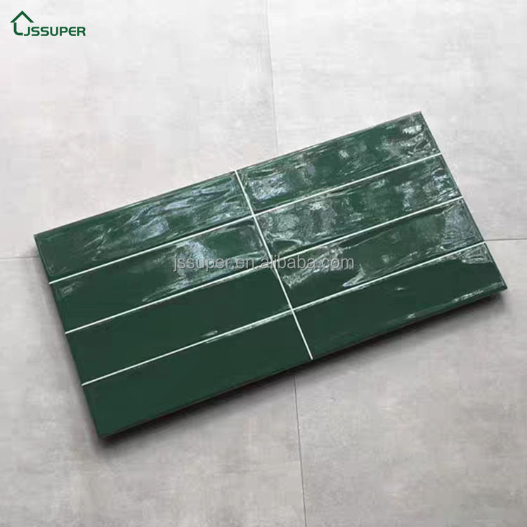 Gạch ốp tường trang trí phòng tắm/vòi sen cao cấp hiện đại, sứ tráng men 30x60mm màu xanh lá đậm kiểu xếp chồng