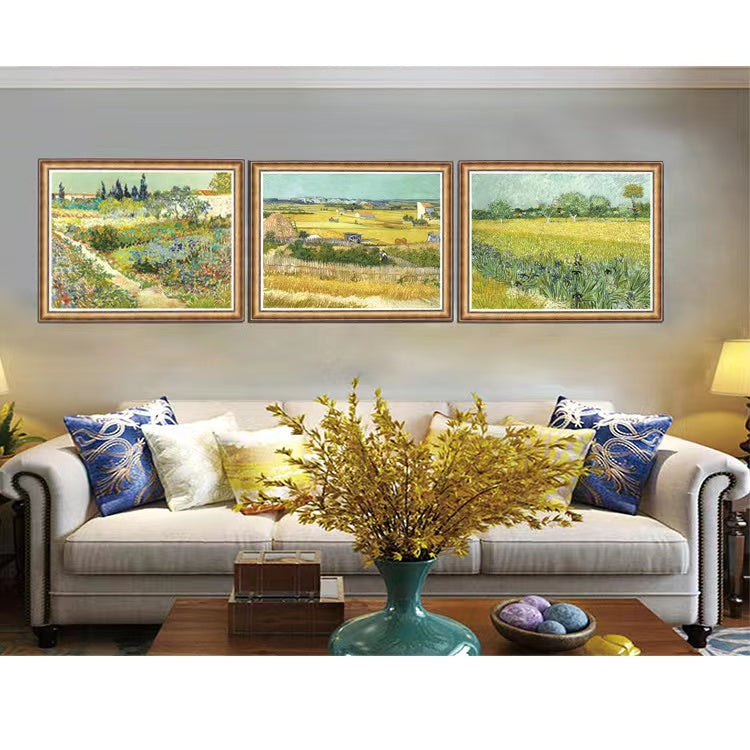 E WECIAL Tranh đĩa sứ Phù điêu Trang trí phòng khách, phòng ăn, phông nền TV Phong cảnh Châu Âu Van Gogh Harvest Ma