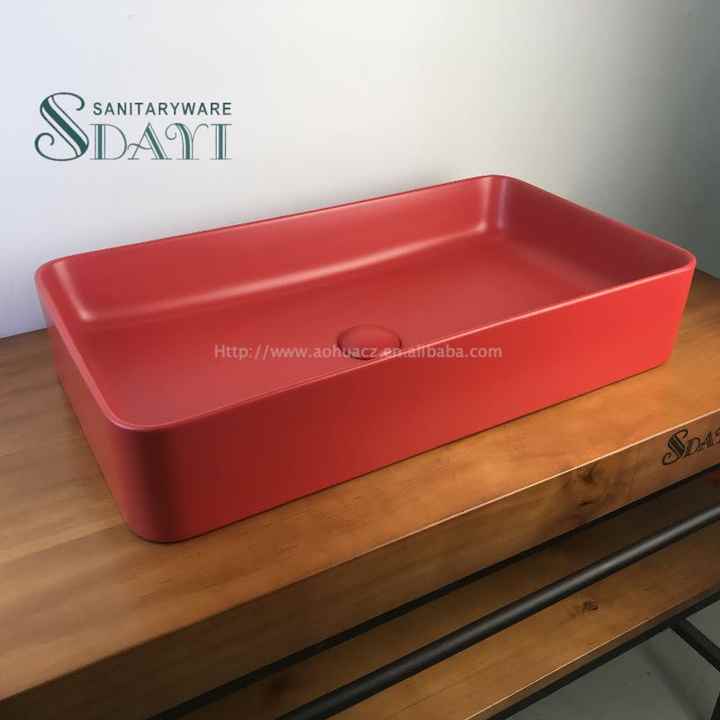 Chậu rửa mặt hình chữ nhật SDAYI màu đỏ mờ nhiều màu sắc có lỗ thoát nước bật lên Chậu rửa lavabo Chậu rửa mặt