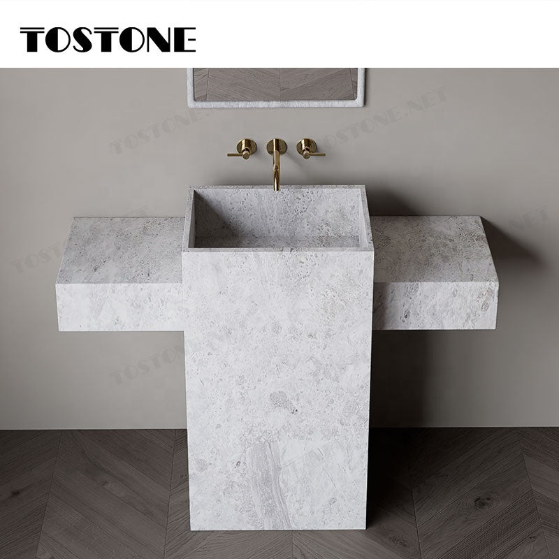 Mặt bàn chậu rửa phòng tắm Tostone độc lập, bề mặt mài đá cẩm thạch trắng Lorde tự nhiên, sang trọng