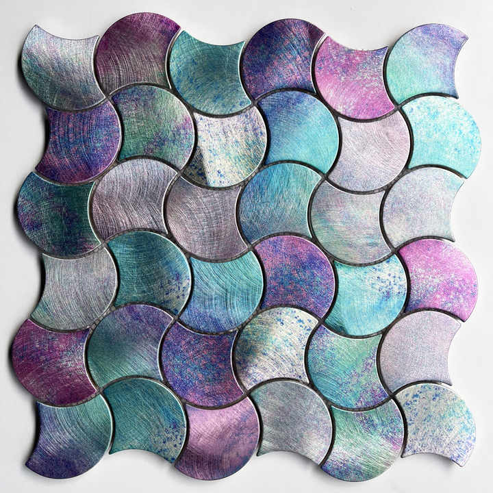 Gạch mosaic nhôm không đều hình vảy cá đặc biệt óng ánh hiện đại dùng trang trí tường nhà bếp, phòng tắm, biệt thự